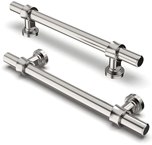 FURNIWARE 10 Stück Möbelgriff, 128mm Bohrlochabstand Möbelgriffe Schrankgriffe Küche Kabinett Griff Verwendet für Türgriff der Badezimmertür Kleiderschrank,Gebürstetes Satin-Nickel