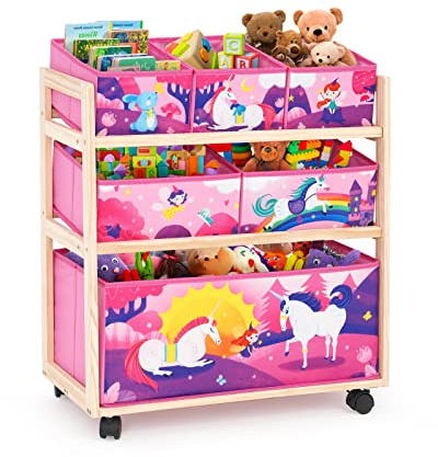 HOMCENT Kinderspielzeug-Aufbewahrungsregal Aufbewahrungsbox mit rollenden Rädern, extra große Speicherkapazität (Pink)