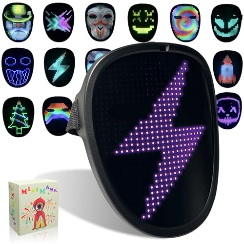 MOYACA LED-mask för barn med gestdetektering, halloween- och julkostym ljusmask, förvandlar ansiktet med LED-lampor, perfekt för barn, studenter, barn