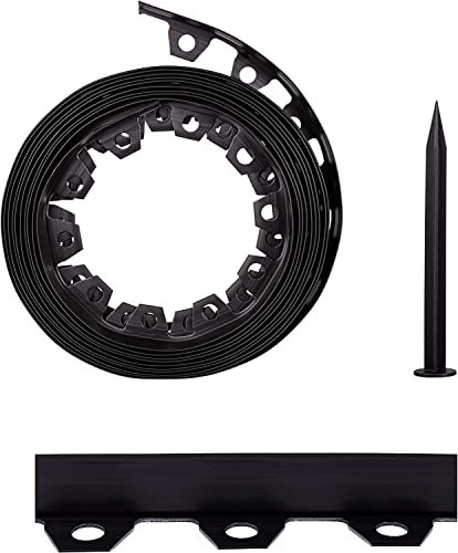 WENNEWU Rasenkante Kunststoff Flexible Rasenkante mit Erdanker Kunststoff Beeteinfassung Gartenzaun Beetumrandung Rasenumrandung Gartendeko, Gartenband,Schwarz,10cm*10m