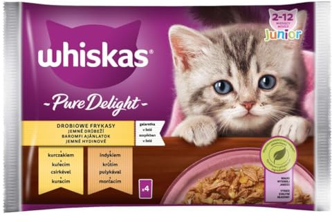 Whiskas Junior Pure Delight Geflügel Ragout in Gelee Katzennassfutter Huhn und Truthahn 20 Portionsbeutel, 5x4x85g – Hochwertiges Katzenfutter nass, für heranwachsende Katzen von 2 bis 12 Monaten