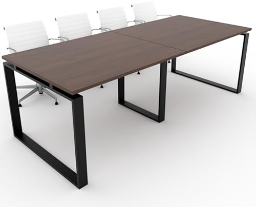 DUÓFIC Mesa de Reuniones, Conferencias y Oficinas. Estructura metálica con Marco Cerrado Color Negro (240x100). Fabricado en España. Envio a Toda la Península. (Nogal.)