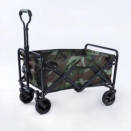WYJRO Bollerwagen Faltbar 80L,Tarnung Garten Handwagen Faltbar Breite Reifen Transportwagen Mit Seitentasche Getränkehalter Verstellbarem Griff,Bis 55Kg Tragkraft,Tarnen,6.5 Wheels