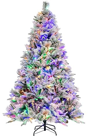 COSTWAY Árbol de Navidad Nevado con Luces 180cm, Arbol de Navidad con Luces Incorporadas con 240 Luces LED, 8 Modos, 850 Puntas PVC y PE, Arvore de Natal Hogar Fiesta(180cm)