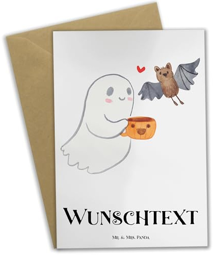 Mr. & Mrs. Panda Personalisierte Karte Gespenst Kaffee - Geschenke, grußkarte personalisiert, individuelle, Martinssingen, personalisierbar, Grußkarten