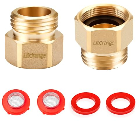 Litorange 2 Pack Lead-Free Hose Bib Adapter, 1-1/16 Fine Thread Female x 3/4 GHT Male Backflow Preventer Adapter with Washers for U.S. Standard Arrowhead Hose Bibs & Vacuum Breaker Faucet Fitting