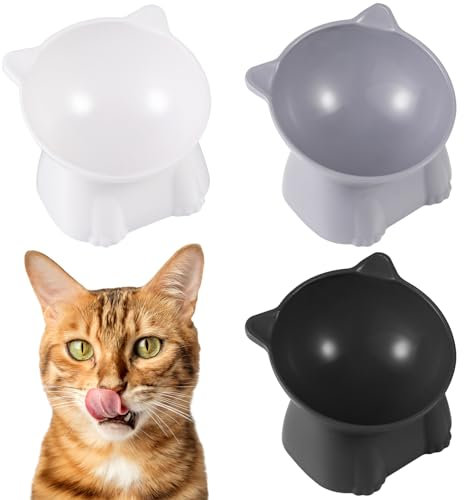Radsocken Anti Vomit Cat Feeding System - 3PCS Elevated Cat Bowls with Stand, 15° Tilted Neck Protective Feeder