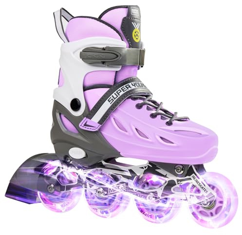 SUPER YOUNGSTER Adjustable Inline Skates for Boys Girls Ages 4-12 with Light Up Wheels, Roller Skates Blades for Youth Kids Indoor & Outdoor Beginners