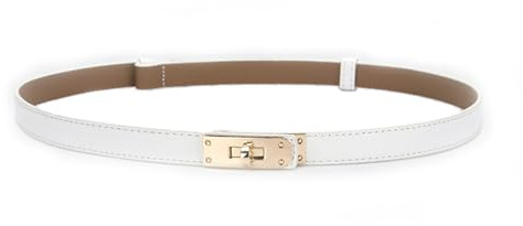 ANHAISHUILV Women's Skinny Leather Belt with Adjustable Golden Turn-Lock Buckle - Ideal for Dresses, Jeans, and Coats, White