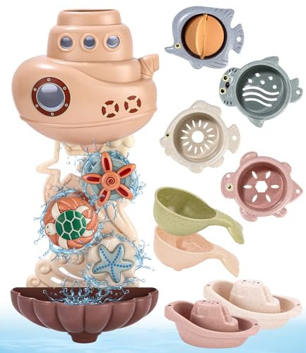 Badewannenspielzeug Set, Badespielzeug Baby ab 1 Jahr - Badespielzeug für Kinder ab 1 2 3 4+ Jahre, Badewannen Spielzeug mit Meeres-Tieren Gießbechern, Geburtstagsgeschenk für Mädchen Jungen