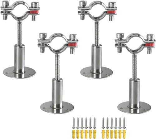 NEWCOMDIGI 4 Pcs Stainless Steel Ceiling Wall Mount Adjustable Pipe Bracket Pipe Clamps for Ø 25mm-27mm (3/4 Inch)