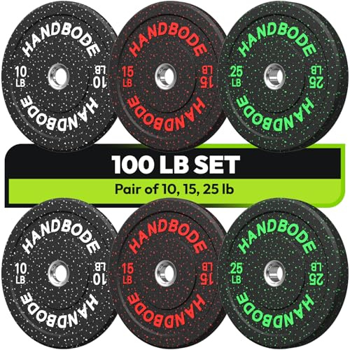 HANDBODE Bumper Plates High-Bounce Olympic Weight Plates, Colored crumb rubber plate for Weight Lifting and Strength Training 100LB