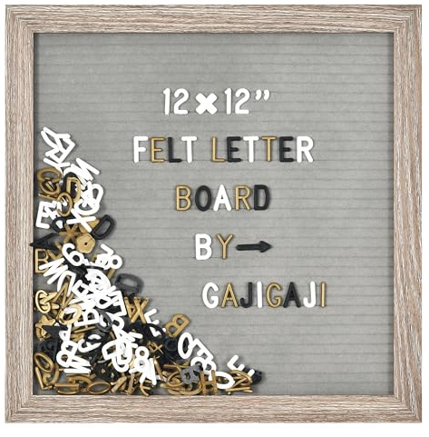 Felt Letter Board with 600 Letters, Numbers, Symbols - 12x12 inch Changeable Message Board with Wooden Frame Wall Mount (Grey)