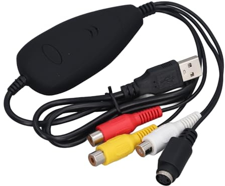 Carte de Capture Vidéo USB 2.0, Convertisseur Vidéo USB2.0 avec Adaptateur VHS VCR TV vers DVD, Convertit la Vidéo Analogique en Fichiers Numériques, Prend en NTSC, PAL