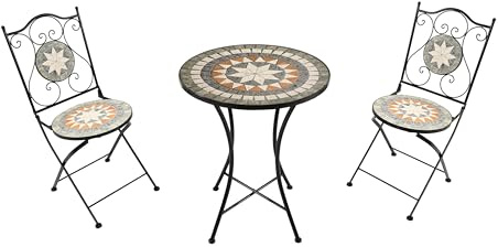 AXI Amélie Table et chaises bistrot, 2 Chaises 1 Table, Ensemble Bistro Extérieur Mosaique Étoile Gris/Marron | Salon De Jardin Bistrot, Table Bistrot Mosaique pour Jardin/Balcon/Terrasse