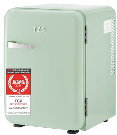 TZS First Austria - Mini Frigorífico Retro 40L silencioso - Pequeño Minifrigo diseño vintage con luz interior y 2 compartimentos de puerta - Minibar para camping, oficina, dormitorio y hotel - menta