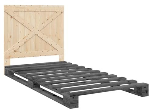 vidaXL Massivholzbett, Holzbett Bett mit Kopfteil, Bettrahmen mit Lattenrost, Palettenbett Einzelbett Schlafzimmerbett, Grau 100x200cm Kiefer