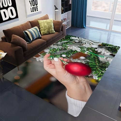 Kind Teppich 120 X 180 Cm, Schlafzimmer Teppich, 3D Teppiche Wohnzimmer Teppiche Weich Rutschfest Teppich Für Wohnzimmer Schlafzimmer Bettvorleger Weihnachtsbaumdekoration Elch Weihnachtsmann -2G4A0T6