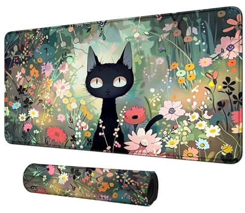 BFDHGQZC Black Cat Among Flowers for MTG & TCG Playmat, 24 x 14 Mouse Pad for MTG/RPG/CCG Trading Card Games