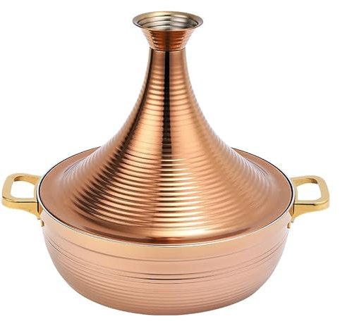 Yiustldd Marmite à tajine en Acier Inoxydable avec Couvercle fermé en Forme de cône, poêle à mijoteuse antiadhésive avec 2 poignées pour cuisinière à gaz à Induction,d'or,30cm