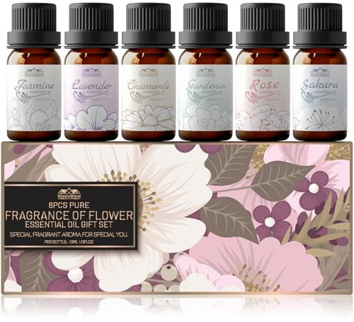 Essential Oils for Diffuser for Home and Hotel, Lavender, Jasmine, Rose, Chamomile, Sakura and Gardenia, Spring Premium Pure Flower Fragrance Essential Oil Set for Gifts-6×10ML