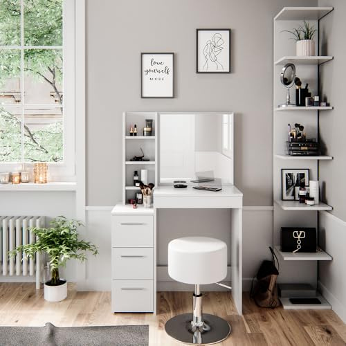 Vicco Schminktisch Meryl, Weiß, 80 cm | mit Hocker, geeignet zum Schminken, Frisieren und Aufbewahren von Kosmetik