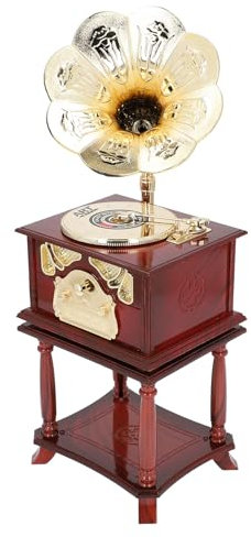 OPPWONG Grammophon-Spieluhr, Messing-Grammophon-Attrappe, Vintage-Phonograph, Antike Spieluhr, Exquisites Uhrwerk, Mechanische Retro-Spieluhr-Figuren für HEI (Braunes Grammophon mit