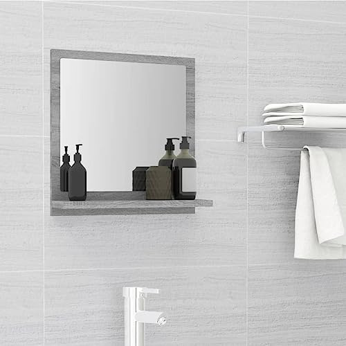 Sufrk Badspiegel Grau 40x10,5x37 cm Holzwerkstoff Badspiegel Mit Ablage Spiegel Badezimmer Spiegel Bad Badezimmer Wandspiegel