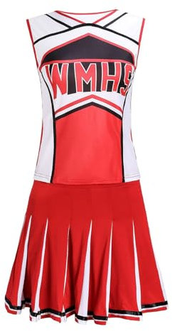 SHINROAD Ärmelloses Top-Rock-Set für Auftritte, Cheerleading-Performance-Kleidung, Cheerleader-Outfit, 2 Stück/Set, High School Glee Club, lebendige Farben, Tanz Rot L