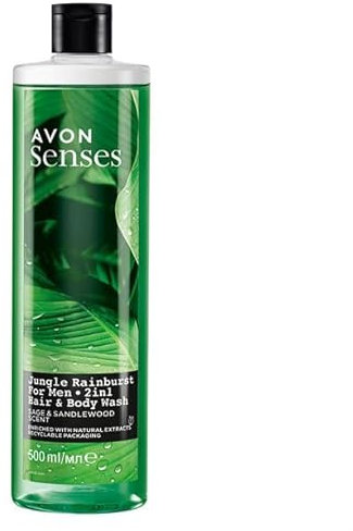 Avon Senses Jungle Rainburst - Champú y gel de ducha 2 en 1 para hombre, 500 ml