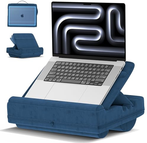 Laptopkissen mit 3 verstellbaren Winkeln, Laptoptisch für Couch mit Handgelenkauflage, Laptop Stand mit Kissen passt bis zu 16″ Laptop für Arbeiten außerhalb des Bettes, Blau