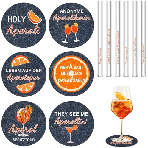 Aperol Spritz Lot de 12 dessous de verre avec pailles Aperol en feutre Aperol Spritz Accessoires pour femmes, hommes, collègues, amis, famille