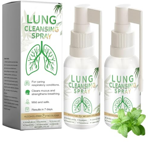 Herbal Lungenreinigungsspray, 2-Pack, Natural Mint Mullein Formula, Reinigt Die Lunge Und Beruhigt Die Atmung, Praktisches 30-Ml-Reiseformat Lung Cleansing Spray