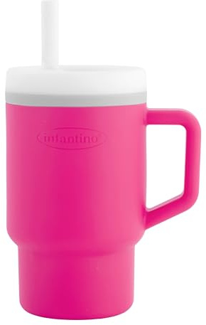 Infantino My 1st Tumbler, Tazza in Silicone da 255 ml con Cannuccia e Manico, Tazza per Bambini Resistente alle Perdite per i Momenti in Movimento, Biberon di Transizione Senza BPA, Bubble Gum