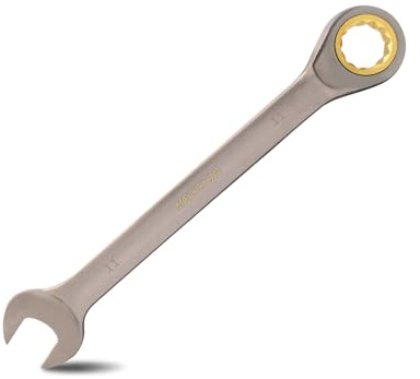 Meccion Llave de trinquete de cabeza fija profesional de 11 mm, llave combinada métrica, acero al cromo vanadio forjado, chapado en níquel gris