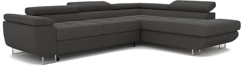 IDOHOME Ecksofa mit Schlaffunktion und Bettkasten 274x203 - Verstellbare Kopfstützen - Stoff Monolith - Couch mit Schlaffunktion - Schlafsofa mit Bettkasten - Couch - Rechts - Gesteppte Oberfläche