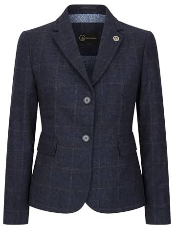 Blazer in Tweed Blu Navy su Misura da Donna Con Motivo a Spina di Pesce