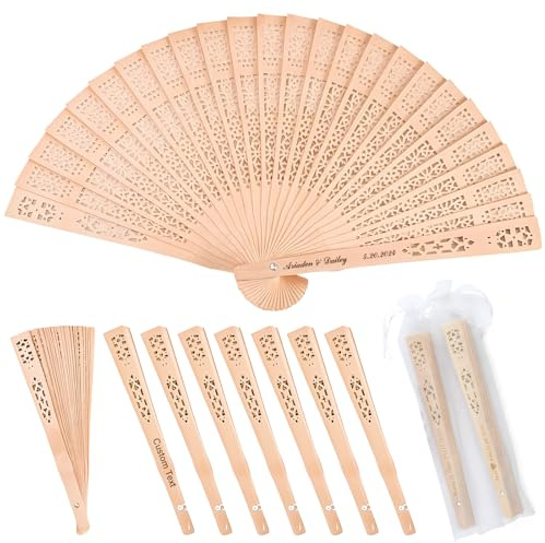 Personalisierter Holz Handfächer Fächer Hochzeit Individuell Gestalteter Holzfäche Vintagefächer Individuelle Hochzeits-Party-Dekoration, Brautparty-Geschenk für Hochzeit Gäste Geschenk (100)