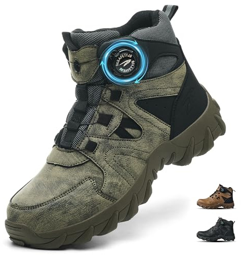 COOU Botas de Seguridad para Hombre Mujer Ligeras Antideslizante Botas de Trabajo con Punta de Acero Zapatos de Seguridad Altos Zapatos de Trabajo Comodo C13/Verde 41