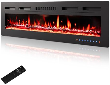 PURFINO Cheminée Électrique 60/152cm – Flammes 12 Couleurs & Crépitement, 900W/1800W, Thermostat Précis (15-30°C), Écran Tactile & Télécommande – Idéal Murs Médias