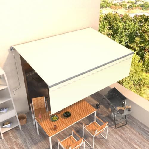 Festnight Elektrische Markise 4x3 m Elektrisch Gelenkarmmarkise 300 Breit Automatisch Sonnenmarkise Terrasse Terassenmarkise Außen Gelenkmarkise mit Handkurbel Volant Kassettenmarkise