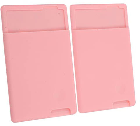 Angoily 2pcs Self Adhesive Phone Back Card Holder Silicone Cellphone Wallet Sleeve for Cards Cash Stick Phone Accessory Convenient Pocket for Travel Pink