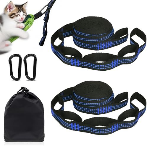 2er Pack Hängematten Sufhängung,3 M x 2,5 cm Hängematte Befestigung mit 10+1 Schlaufen,mit 2 Hakenkarabinern und Aufbewahrungstasche,max 200 KG,für Camping Outdoor Reise Baum Aufhängung (Blau)