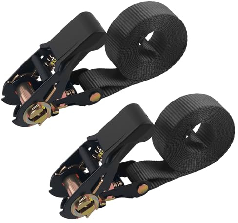 2 cinghie a cricchetto piccole da 2,3 m x 2,4 cm (senza ganci), resistenti cinghie a cricchetto nere per capacità di carico 799,7 kg, cinghia universale a cricchetto per camion/moto/carico