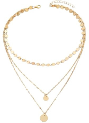 ZHITENG Kette Gold Damen, Hypoallergene 14K Vergoldete Layering Kette, Layering Gold Halskette mit Coin Runden Anhänger, Halskette Wasserfest Einstellbare, Plättchen Schmuck für Frauen (Stil A)