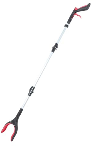 DECOMELODY Pinza Plegable para Recoger Basura sin Agacharse de Aluminio y Pp Mango Largo de Tres Pliegues Diseño Ergonómico para Uso Interior y Exterior