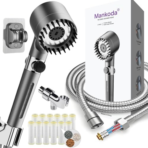 Filtered Shower Head with Handheld, 12 Replacement Filters for Hard Water & Chlorine Removal, 75 High Pressure Anti-Burst Hose, Power Wash for Deep Cleaning & One-Button Pause Switch for Kids & Pets