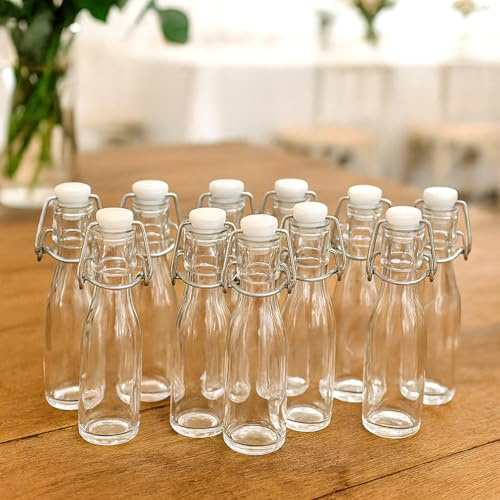 Lot de 10 Mignonnettes en Verre, 5cl, 15cm x 3,3cm, Bouteilles Décoratives avec Bouchon Blanc pour Cadeau Invités Mariage
