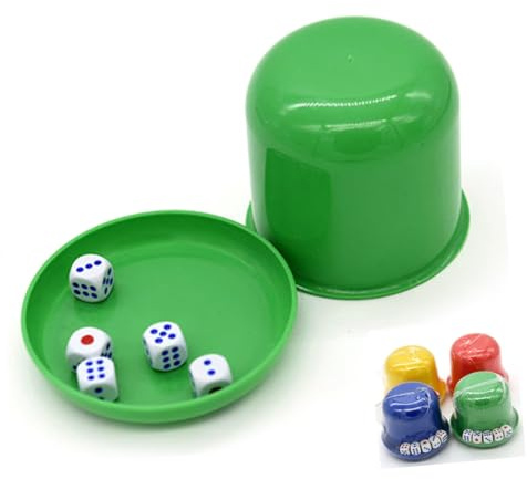 ERINGOGO Würfelbecher und Würfelset aus Umweltfreundlichem Kunststoff mit Deckel und Tablett 5 Würfel für Familienpartys und Würfelspiele Zufällige Farbe