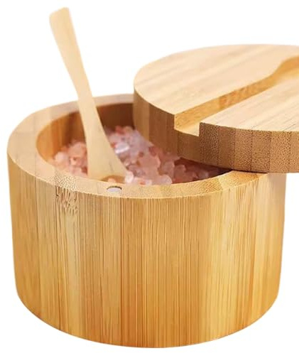 De Sal De Madera – De Sal & Pimienta | Contenedor De Especias Con Tapa Magnética Giratoria | Tarro De Almacenamiento 170 Ml Con Cuchara Incorporada | Organizador De Cocina Elegante Para Cond